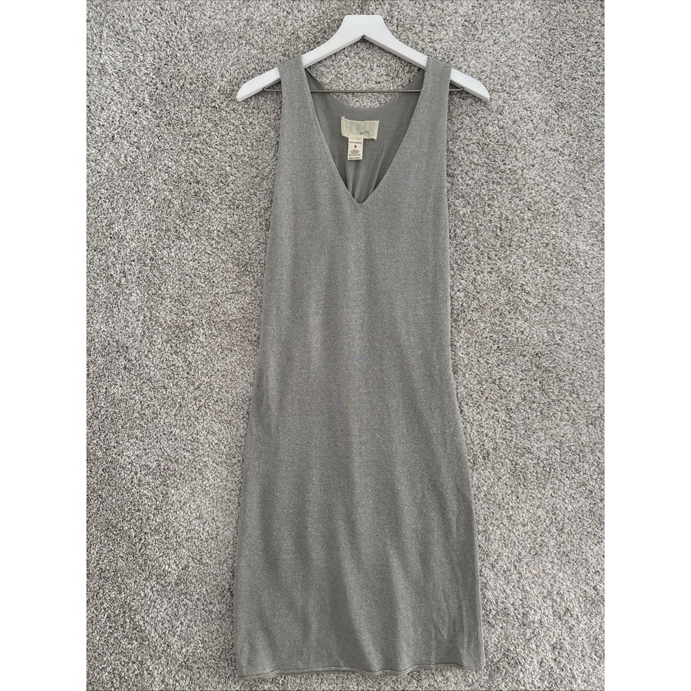 YaYa Gray Silver Metallic Razor Back Midi Dress - Size Small - Picture 1 of 7